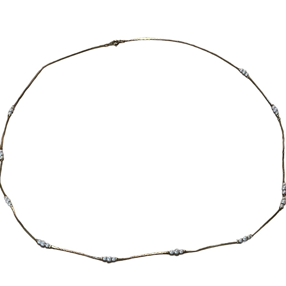 Fancy Women’s Gold Necklace faux White Pearls 28” chain